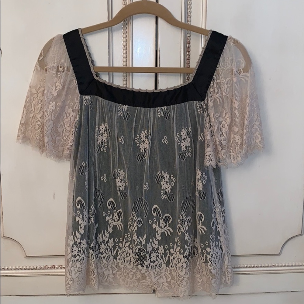 Blush lace top with black silk underlay